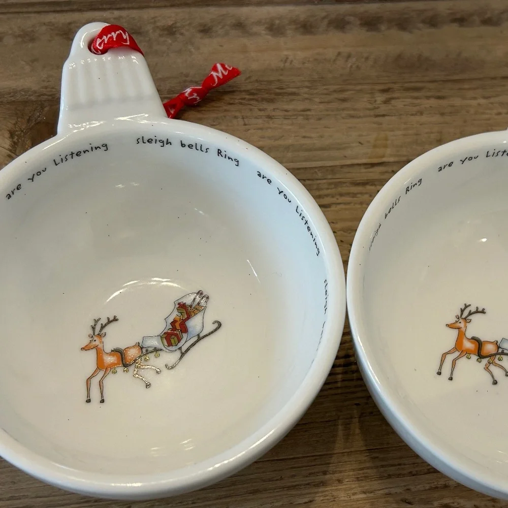 SET 2 POTTERY BARN BOWS DEER HOLIDAY CHEER Christmas